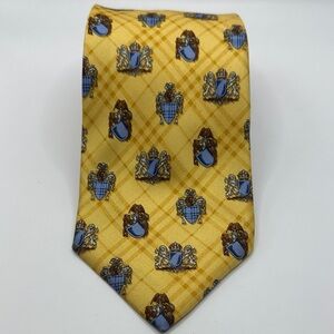 Burberry Yellow Plaid Tie with Blue and Brown Crests